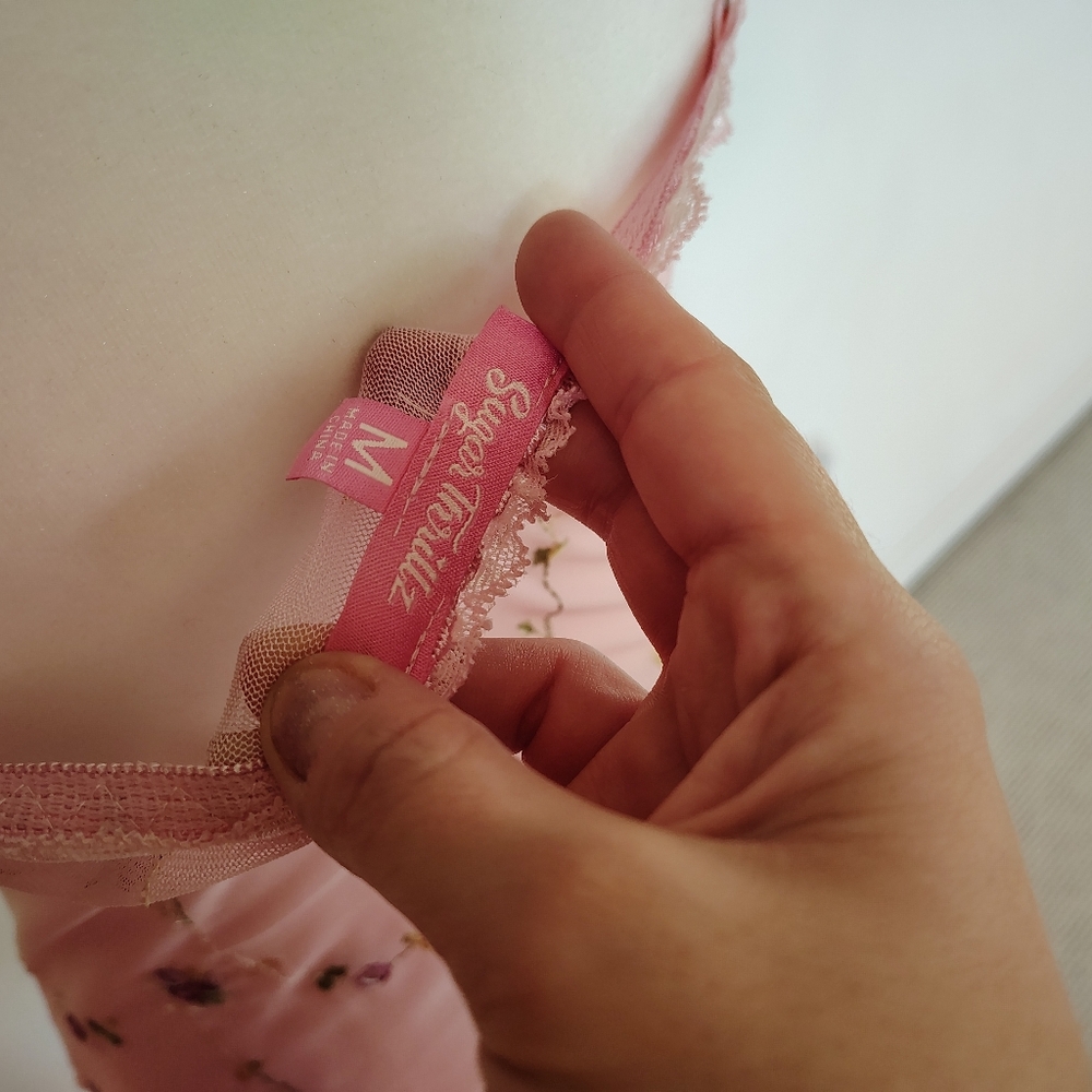 Dolls Kill Sugar Thrillz Pink Embroided, Lace Trim Corset Top - Picture 7 of 7